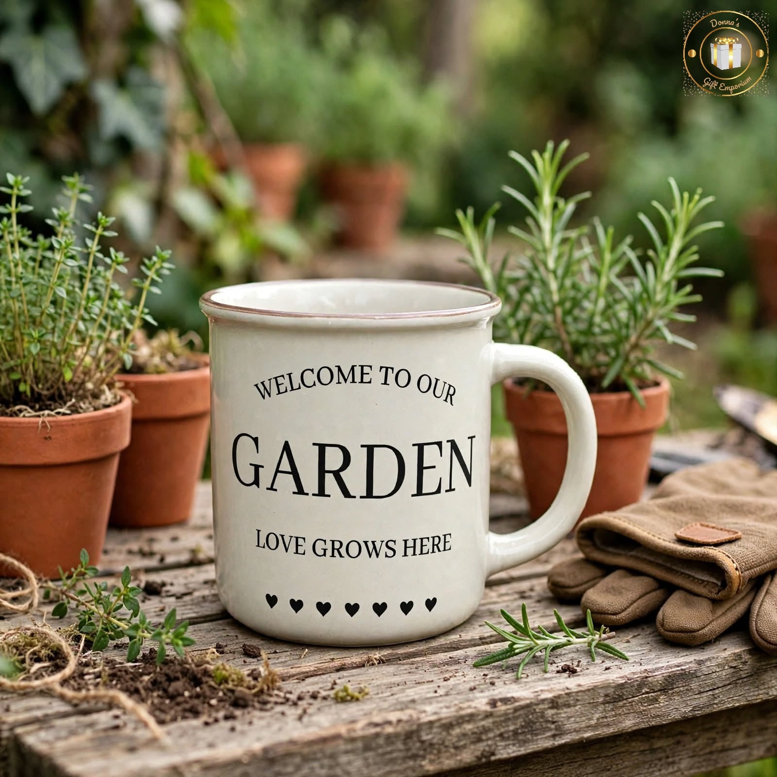 Welcome To Our Garden Mug - Love Grows Here - Rustic Ceramic Gardeners Gift