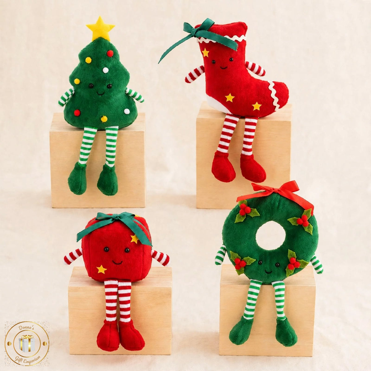 Festive Christmas Shelf Sitter Decorations - Tree Stocking Wreath Present