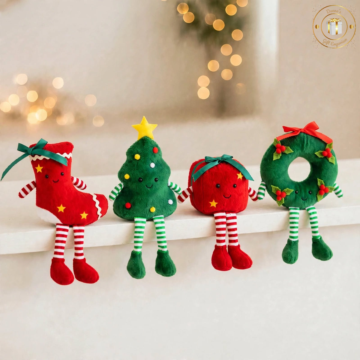 Festive Christmas Shelf Sitter Decorations - Tree Stocking Wreath Present