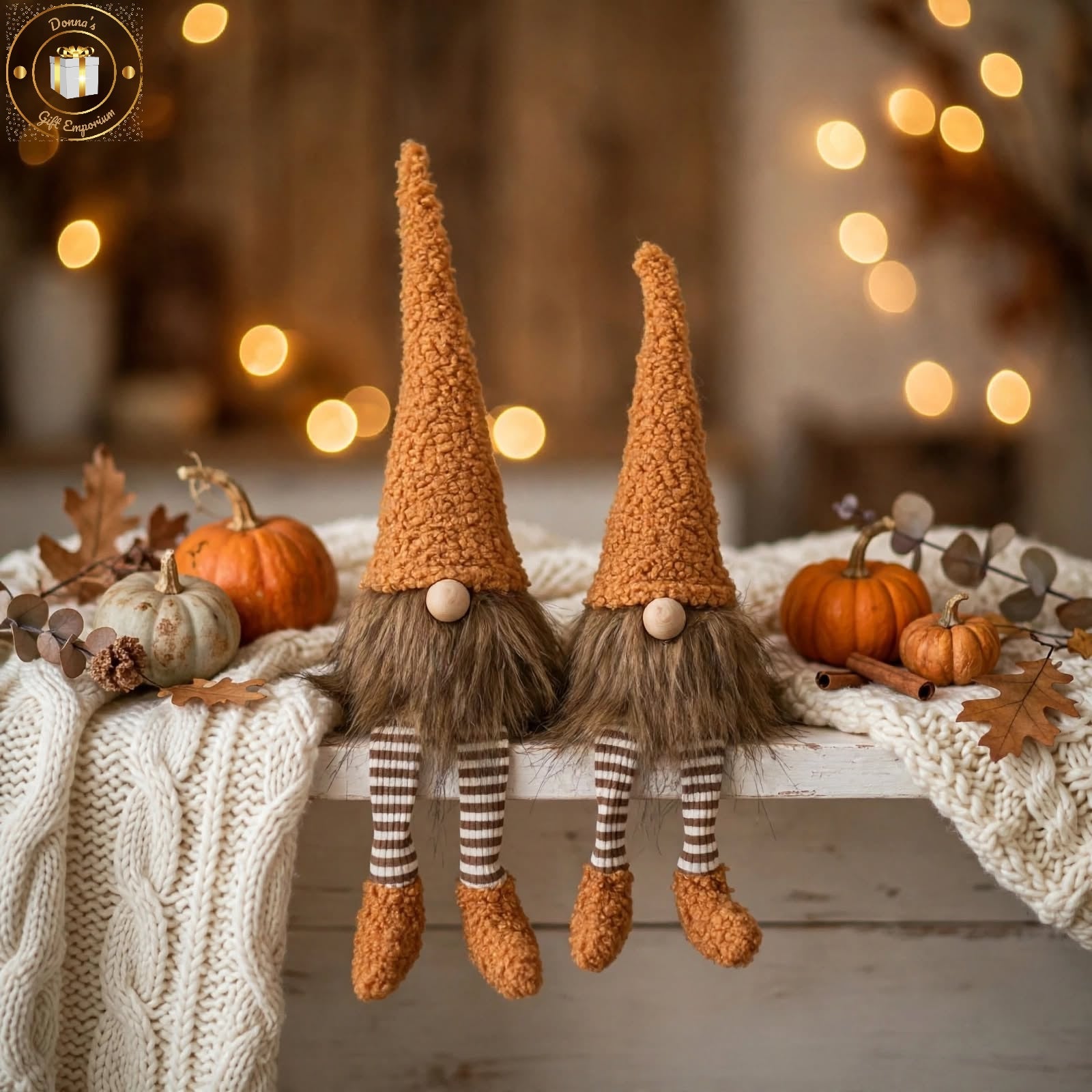 Autumn Shelf Sitting Gonks - Set of 2 | Burnt Orange Boucle Gnomes | Cosy Autumn Decor
