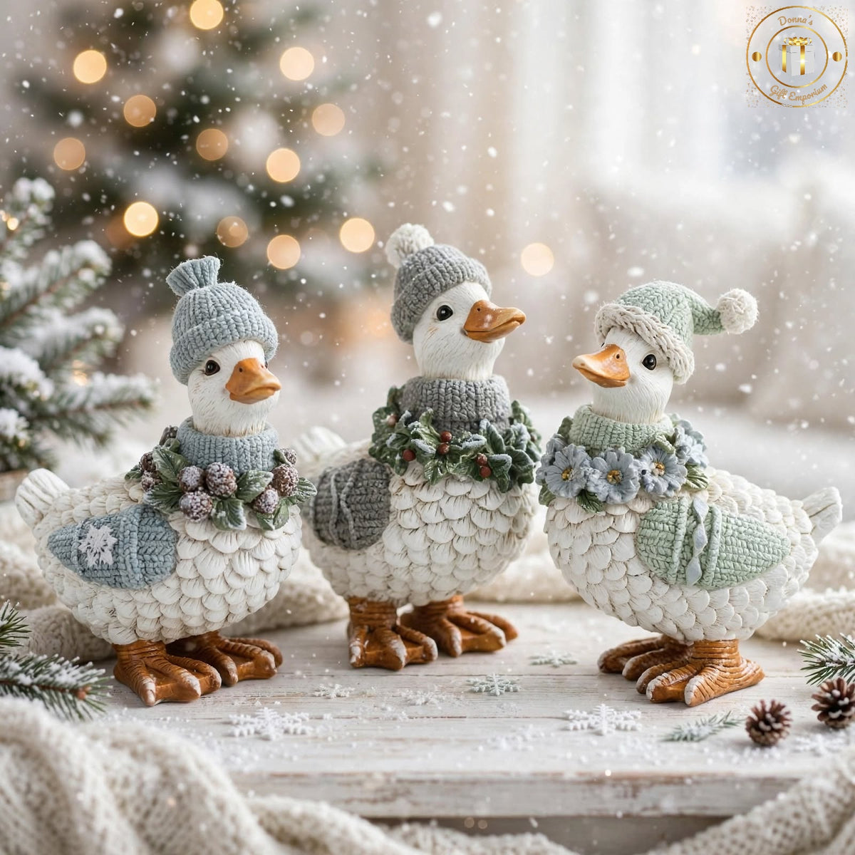 Mummy and Baby Winter Duck Decoration - Mother and Duckling Christmas Ornament