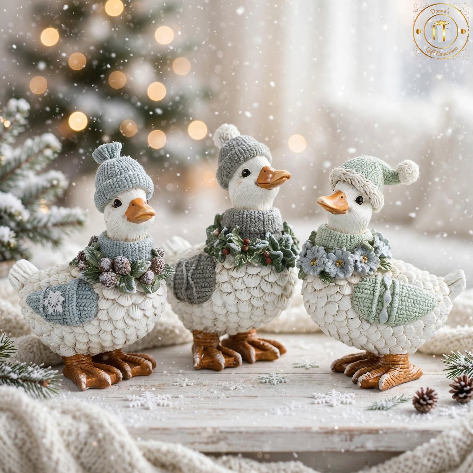 Winter Duck Decoration - Knitted Hat & Scarf Christmas Duck Ornament | Sold Individually