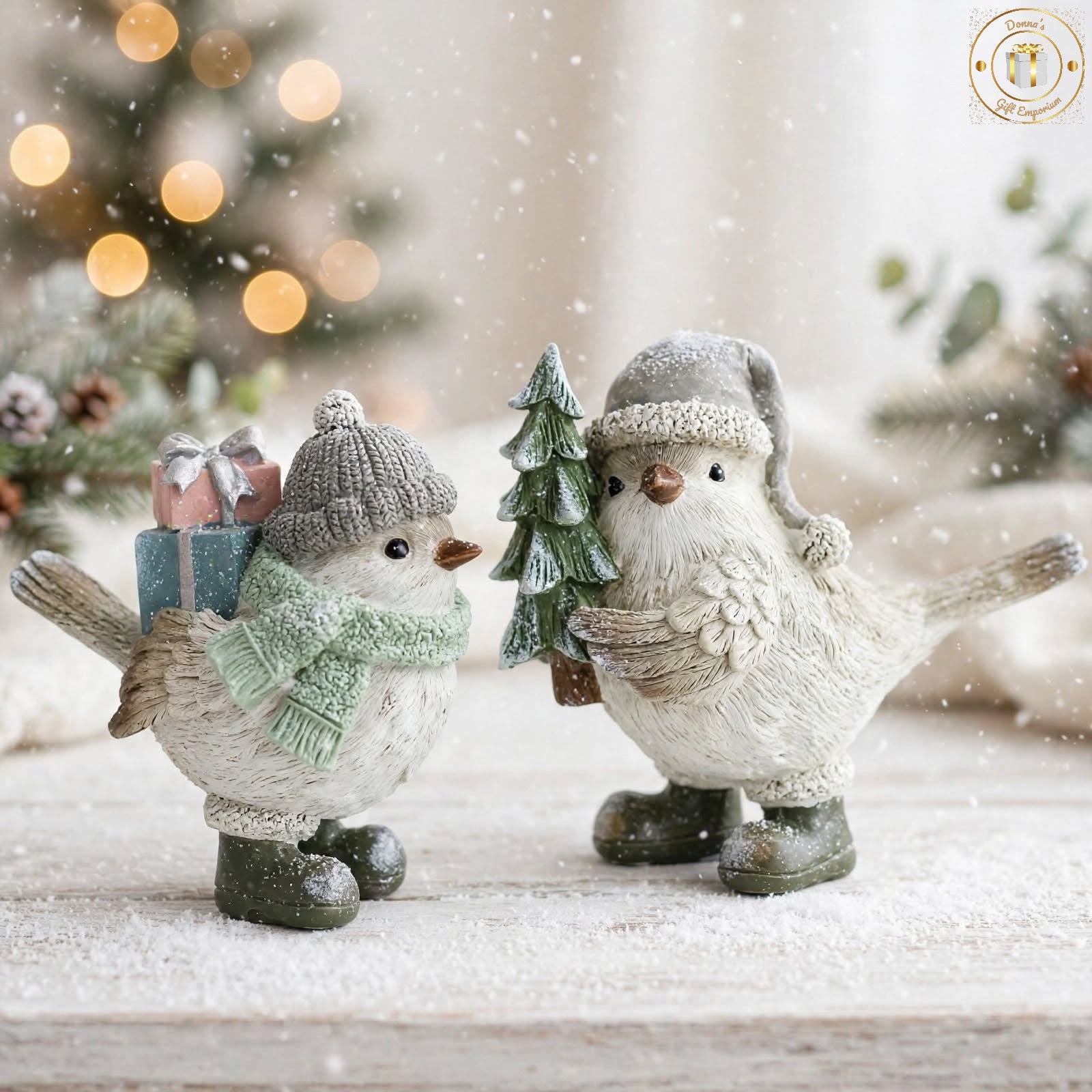 Pair of Festive Christmas Robin Birds