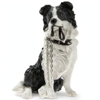 Adorable Border Collie Figurine with Lead in Mouth - Black & White Collie Dog Ornament 15x9x17cm | Gift for Collie Lovers