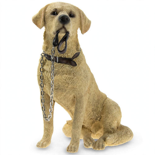 Adorable Golden Labrador Figurine with Lead in Mouth - Labrador Dog Ornament 15cm | Gift for Labrador Lovers