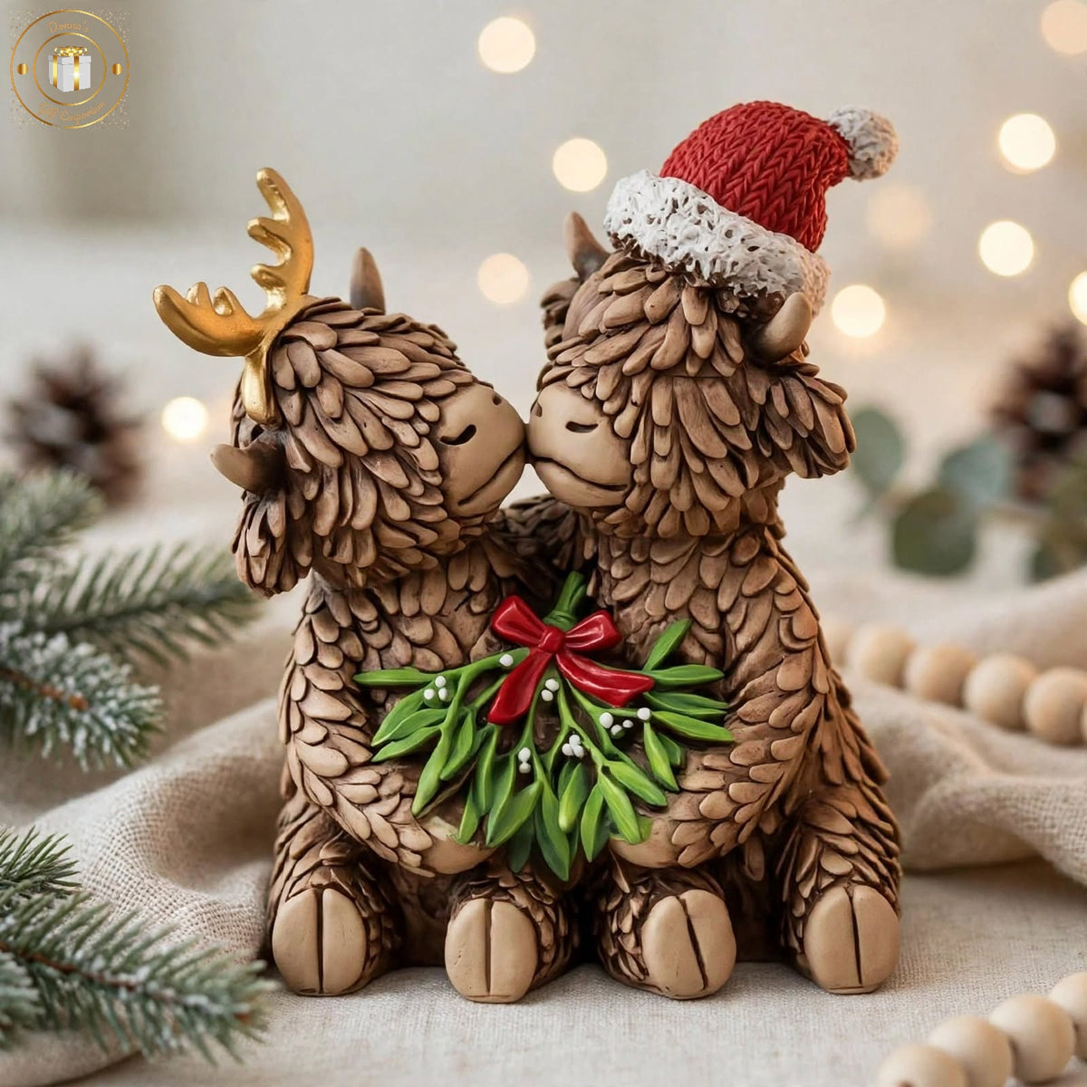 Mistletoe Kisses Highland Cow Couple Ornament