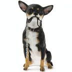 Adorable Chihuahua Figurine with Lead in Mouth - Black &amp; Tan Chihuahua Dog Ornament 14x9x19cm | Gift for Chihuahua Lovers