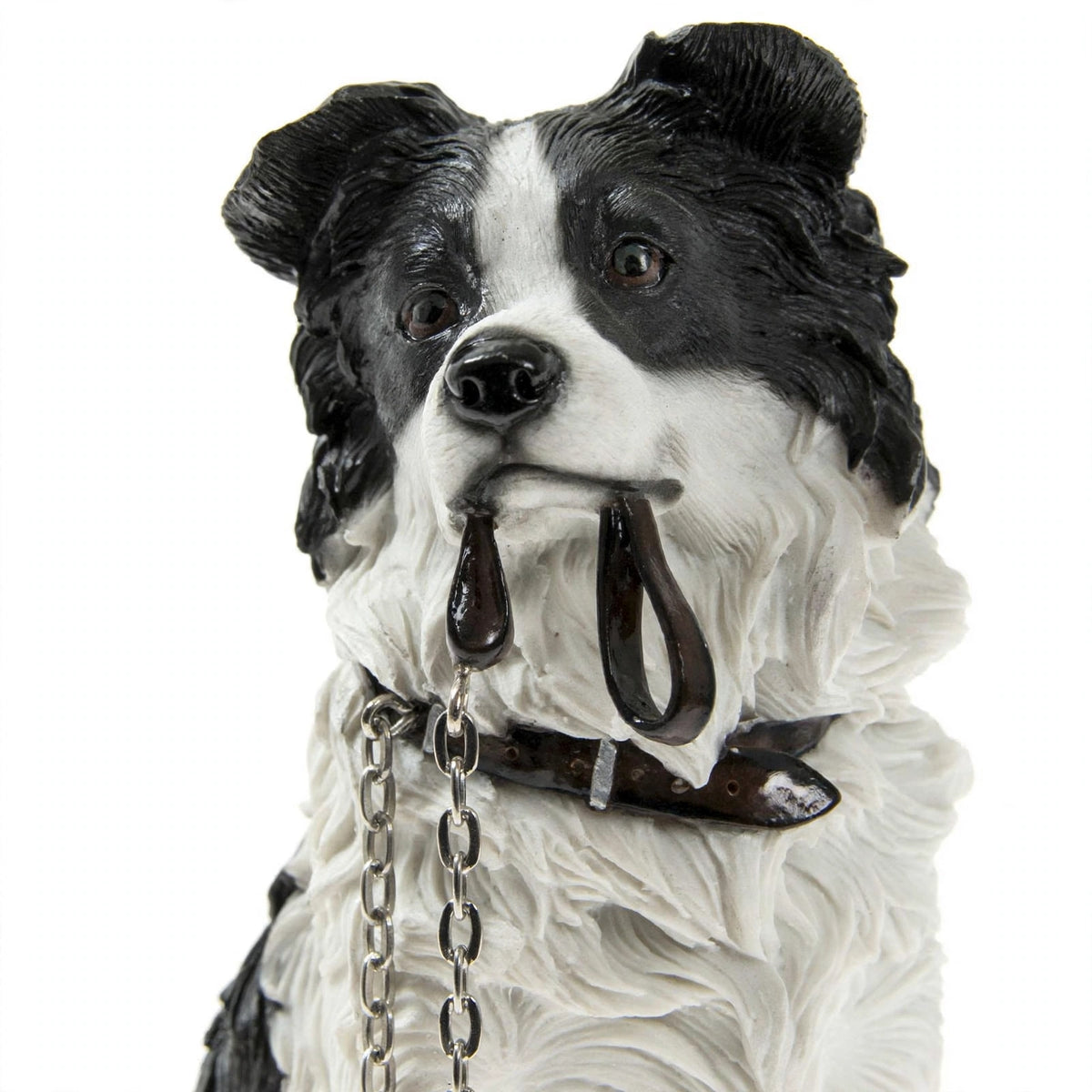 Adorable Border Collie Figurine with Lead in Mouth - Black & White Collie Dog Ornament 15x9x17cm | Gift for Collie Lovers