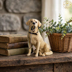 Adorable Golden Labrador Figurine with Lead in Mouth - Labrador Dog Ornament 15cm | Gift for Labrador Lovers