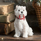 Adorable Westie Figurine with Lead in Mouth - White West Highland Terrier Dog Ornament 15cm | Gift for Westie Lovers