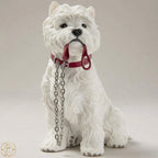 Adorable Westie Figurine with Lead in Mouth - White West Highland Terrier Dog Ornament 15cm | Gift for Westie Lovers