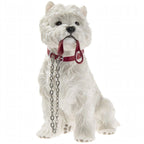Adorable Westie Figurine with Lead in Mouth - White West Highland Terrier Dog Ornament 15cm | Gift for Westie Lovers