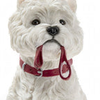 Adorable Westie Figurine with Lead in Mouth - White West Highland Terrier Dog Ornament 15cm | Gift for Westie Lovers