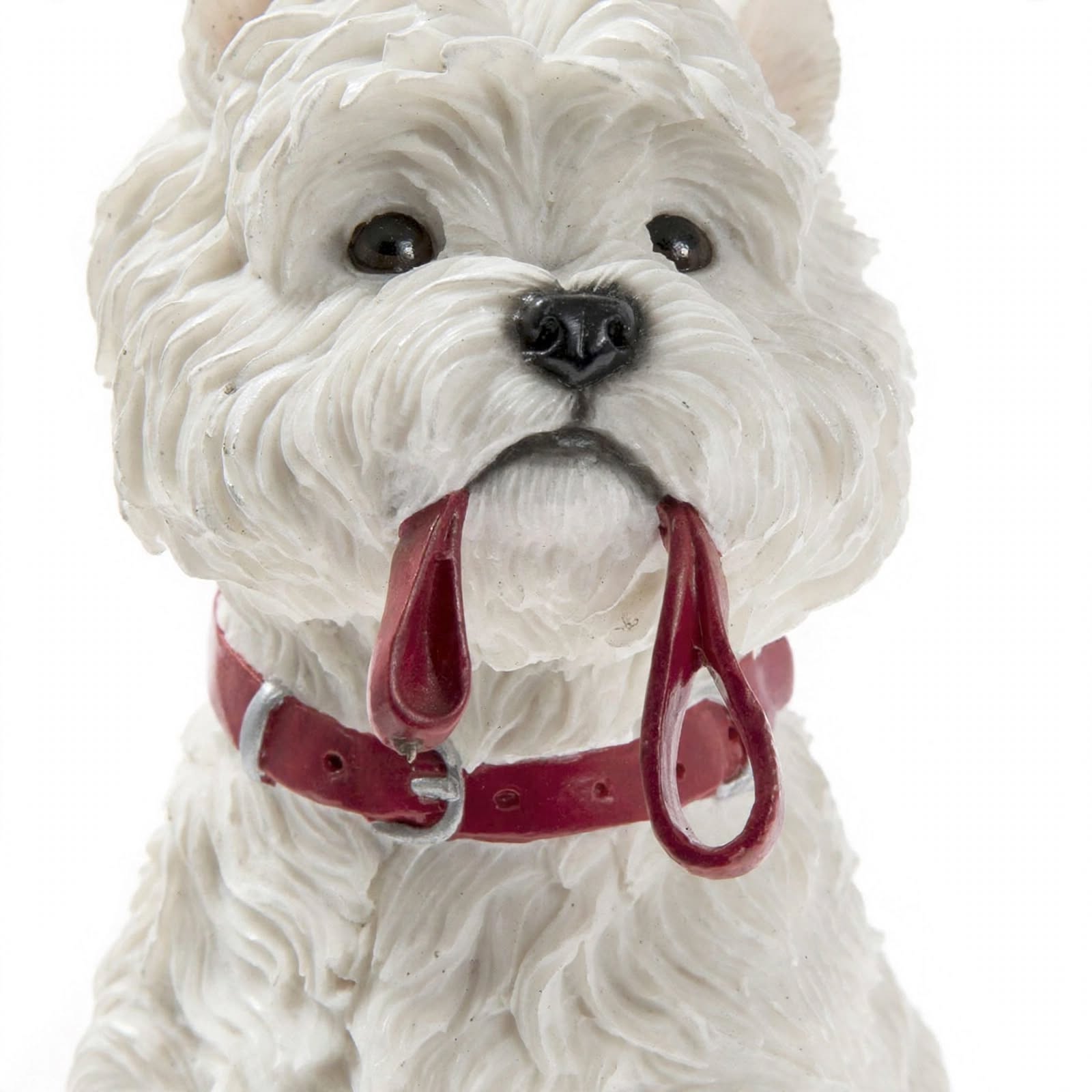 Adorable Westie Figurine with Lead in Mouth - White West Highland Terrier Dog Ornament 15cm | Gift for Westie Lovers