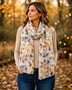 Autumn Leaves Shimmer Scarf - Watercolour Leaf Print - Lightweight