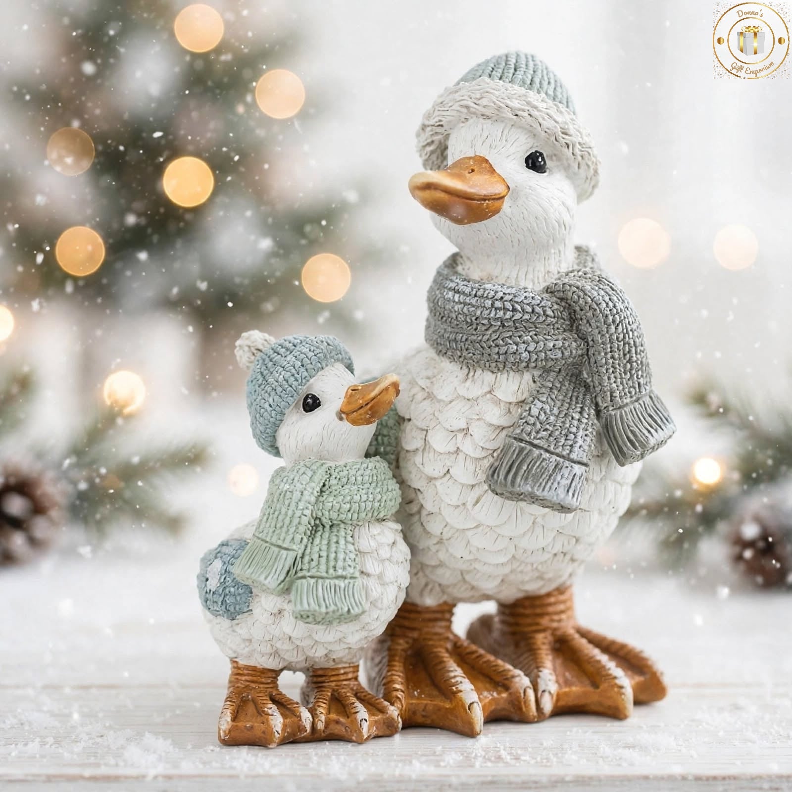 Mummy and Baby Winter Duck Decoration - Mother and Duckling Christmas Ornament