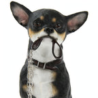 Adorable Chihuahua Figurine with Lead in Mouth - Black &amp; Tan Chihuahua Dog Ornament 14x9x19cm | Gift for Chihuahua Lovers
