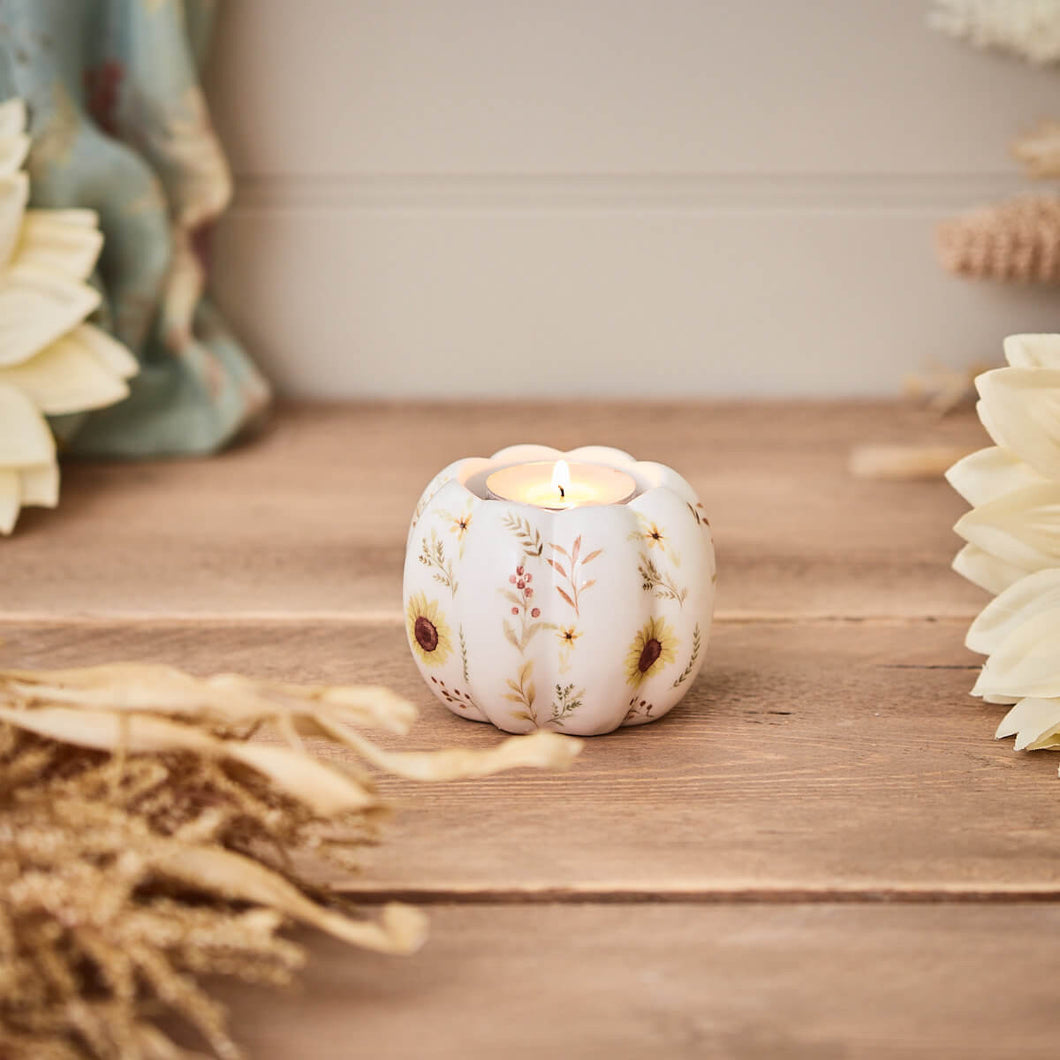Floral Ceramic Pumpkin T-Light Holder PRE-ORDER