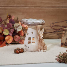 Load image into Gallery viewer, Rustic Woodland Mushroom T-Light Holder with Hare
