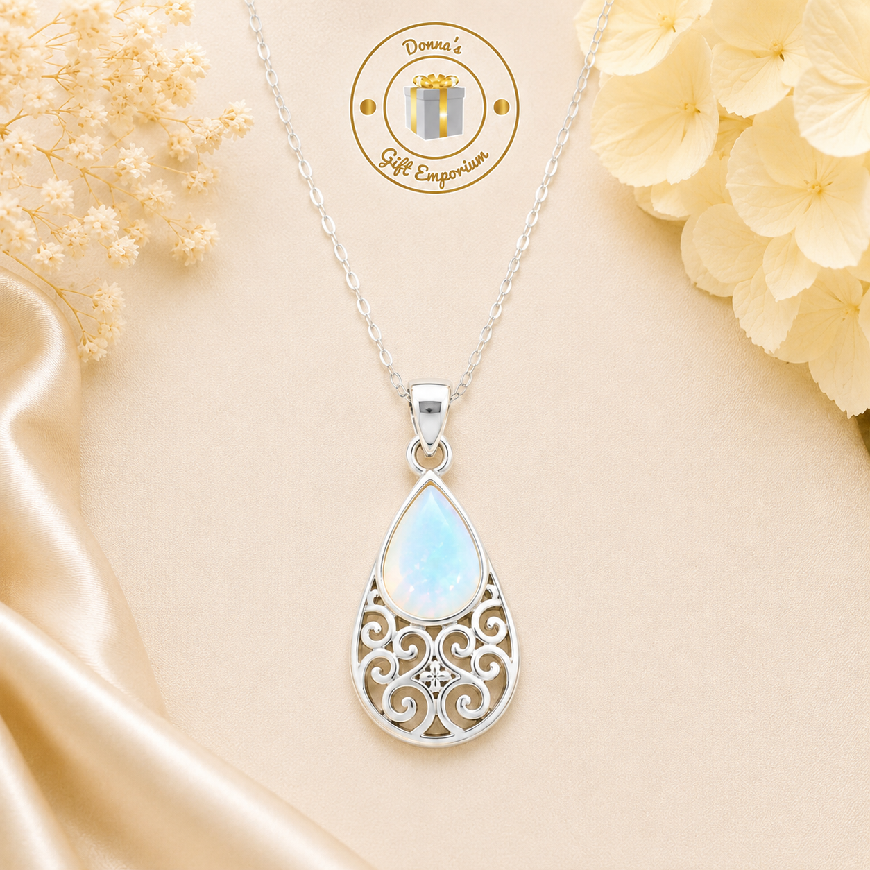 Moonstone Teardrop Silver Plated Necklace