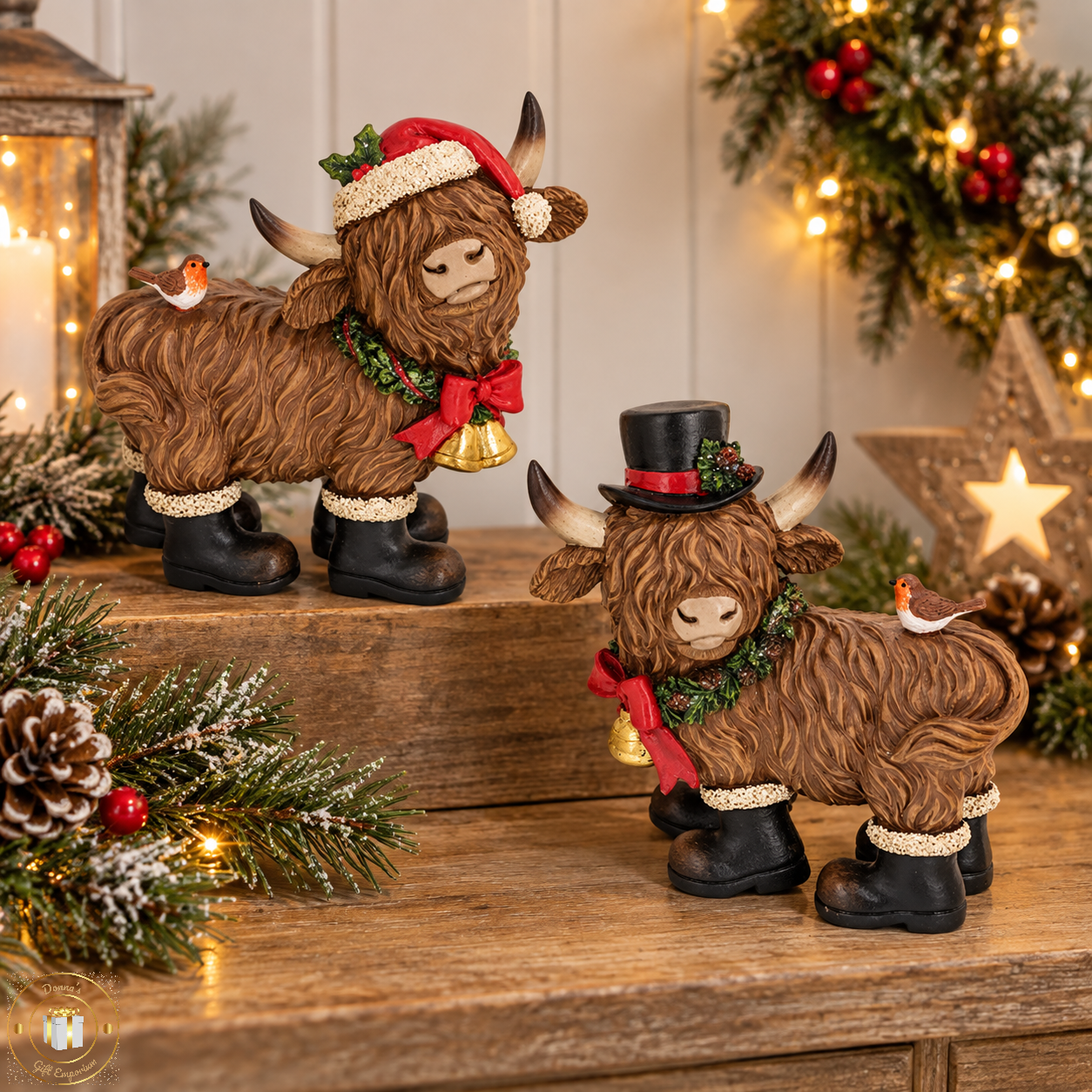 Festive Highland Cows Christmas Decoration