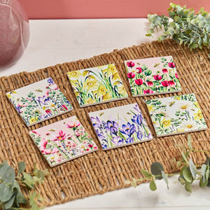 Spring Floral Ceramic Coasters - Daffs, Crocus, Daisies, Tulips