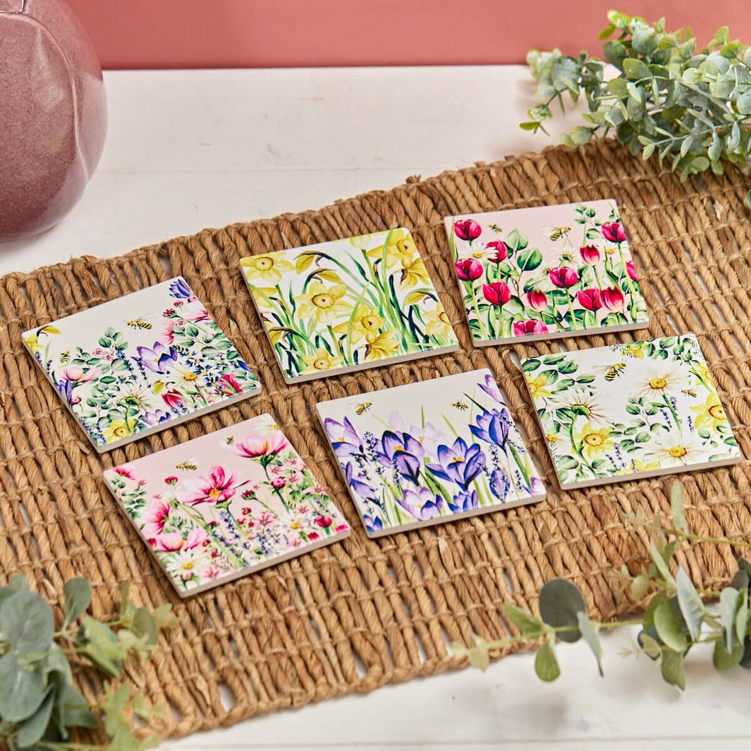 Spring Floral Ceramic Coasters - Daffs, Crocus, Daisies, Tulips