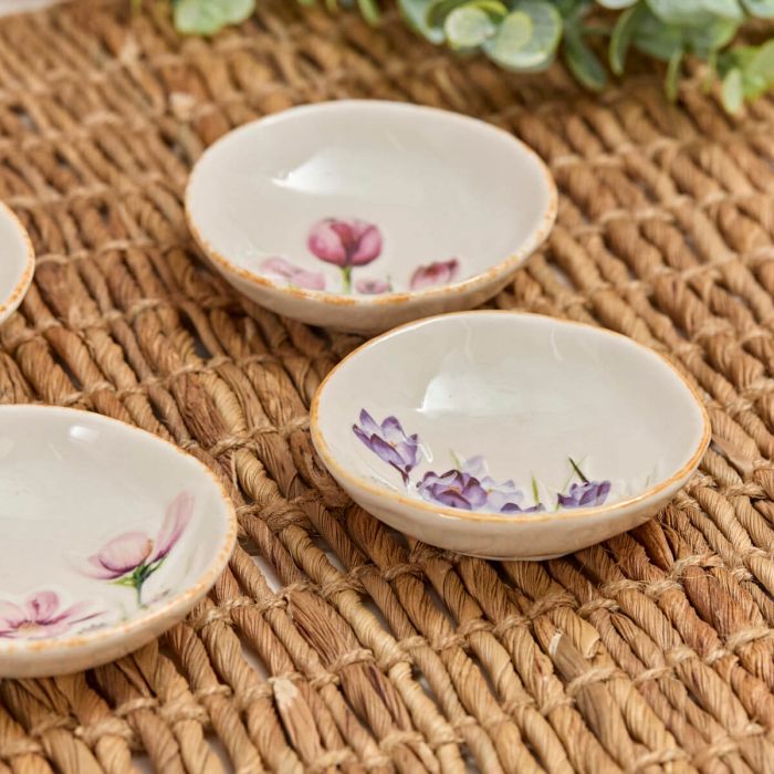 Stoneware Embossed Floral Trinket Dish Daffodils Tulips Daisy Crocus