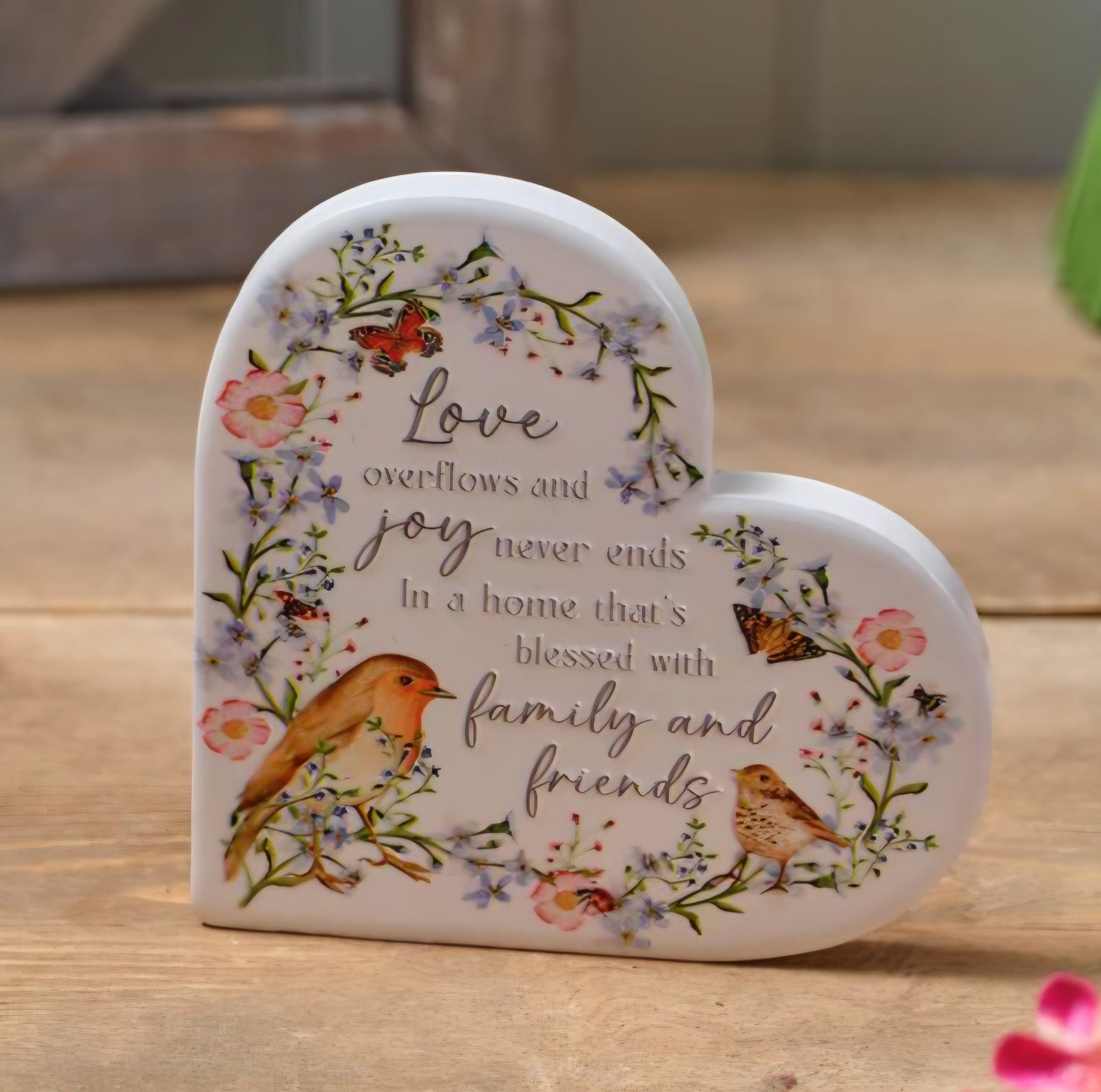 Garden Birds Ceramic Heart Block - Family & Friends