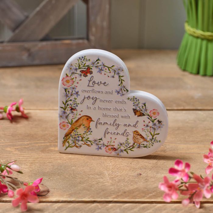 Garden Birds Ceramic Heart Block - Family & Friends