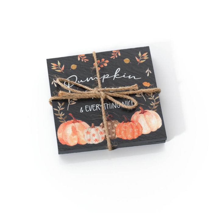 Set of 2 Autumn Pumpkin Harvest Slate Coasters