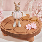 Chunky Rustic Wooden Autumn Pumpkin Styling Tray With Gold Stem & Leaf