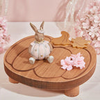 Chunky Rustic Wooden Autumn Pumpkin Styling Tray With Gold Stem & Leaf