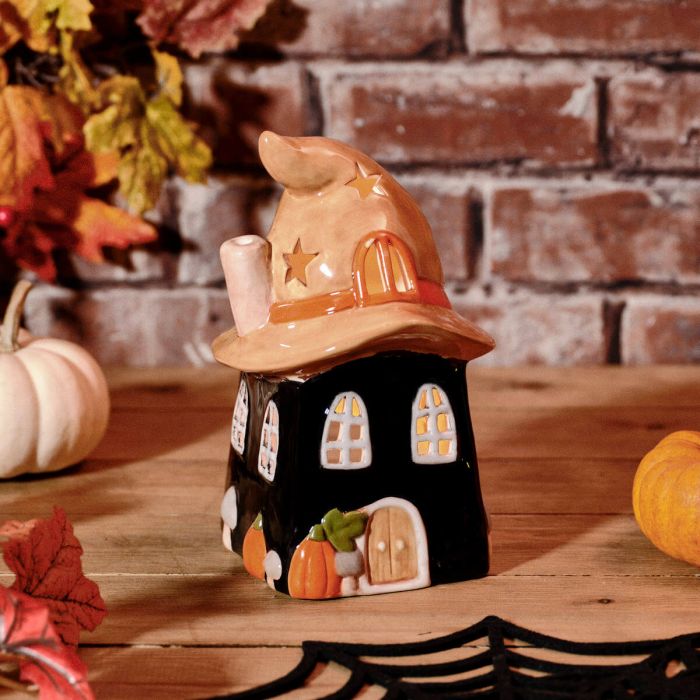 Witches Hat House Ceramic T-Light Holder - Black - Large
