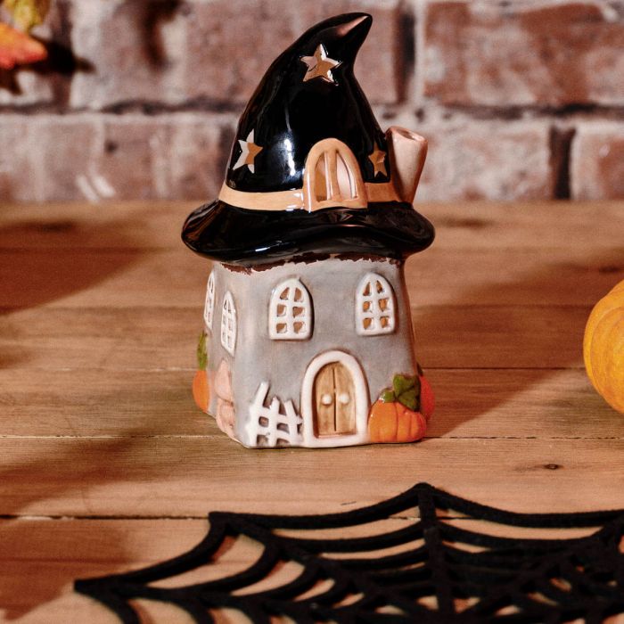 Witches Hat House Ceramic T-Light Holder - Grey - Medium