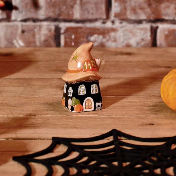 LED Witches Hat House Ceramic - Black - Small