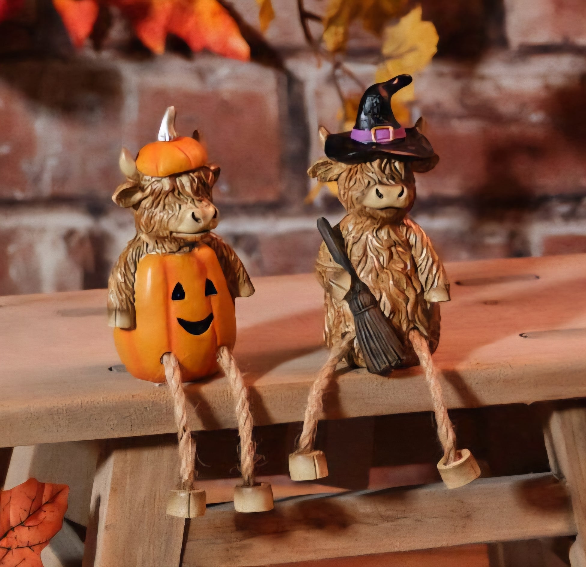 Spooktacular Halloween Highland Cows Pumpkin Witch Shelf Sitters