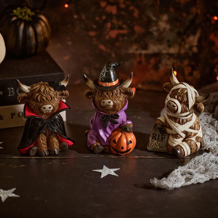 Spooky Halloween Dressed Highland Cows Trio Set of 3 *** PRE-ORDER ***