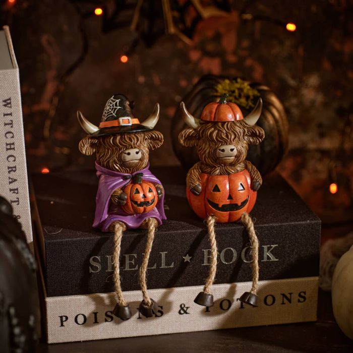 Spooky Halloween Dressed Highland Cow Shelf Sitters *** PRE-ORDER ***