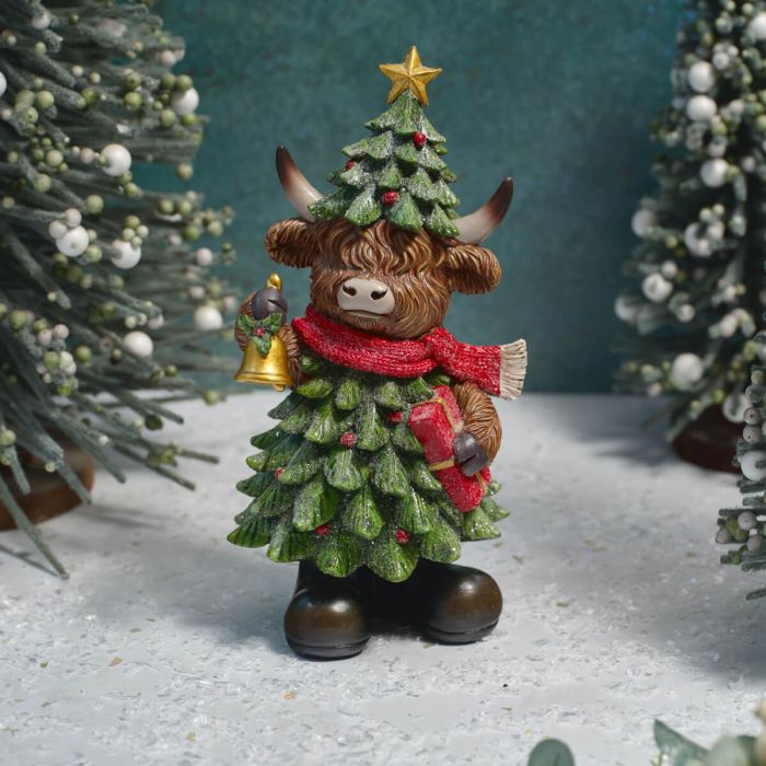 Festive Highland Cow Christmas Tree Ornament With Bell