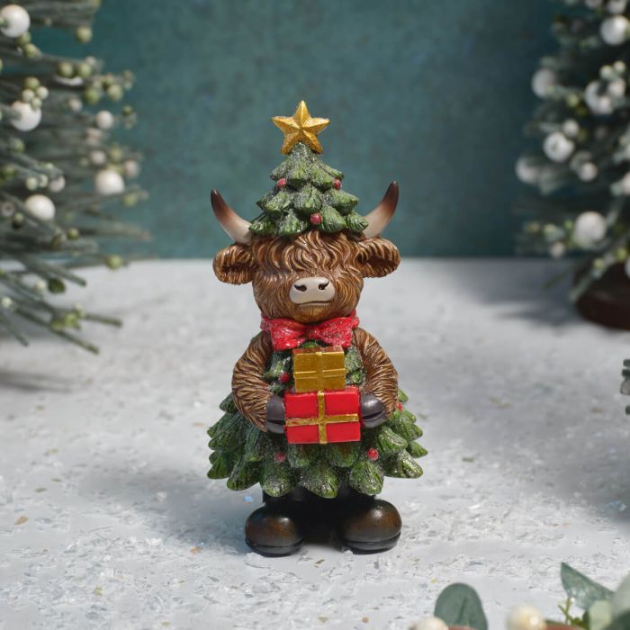 Highland Cow Christmas Tree Ornament With Presents