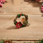 Christmas Robin & Poinsettia Wreath Hanging Decoration
