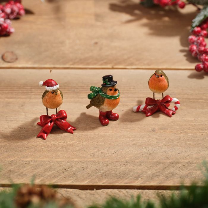 Christmas Robin & Bow Decorations