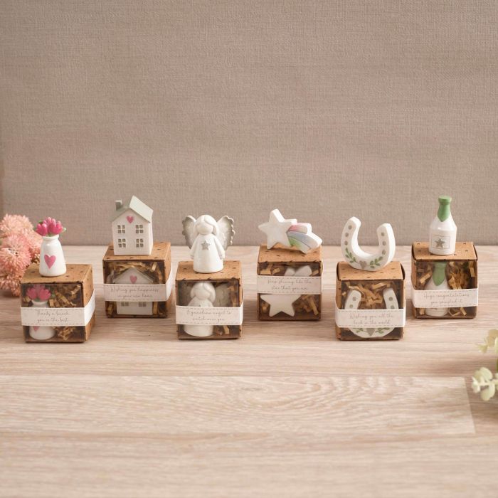 Tiny World Resin Keepsake In Box - Flower Vase House Angel Champagne Lucky Horseshoe Shooting Stars