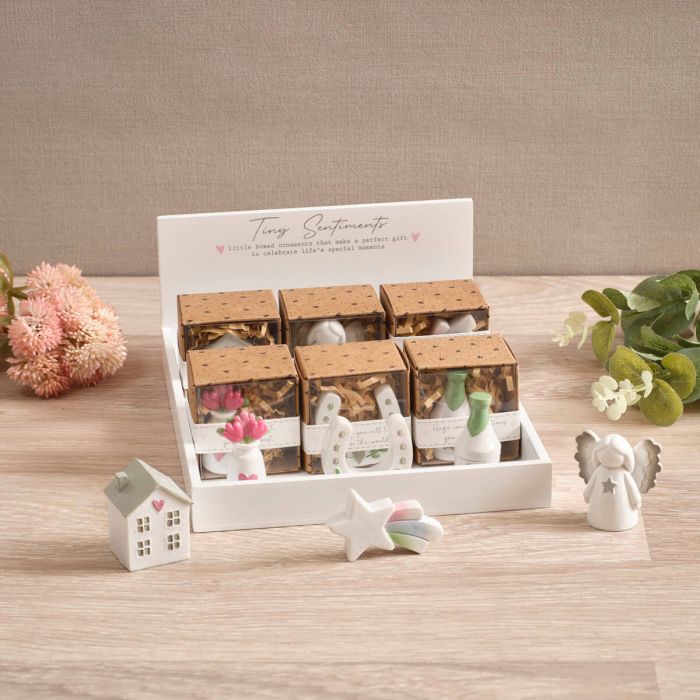Tiny World Resin Keepsake In Box - Flower Vase House Angel Champagne Lucky Horseshoe Shooting Stars