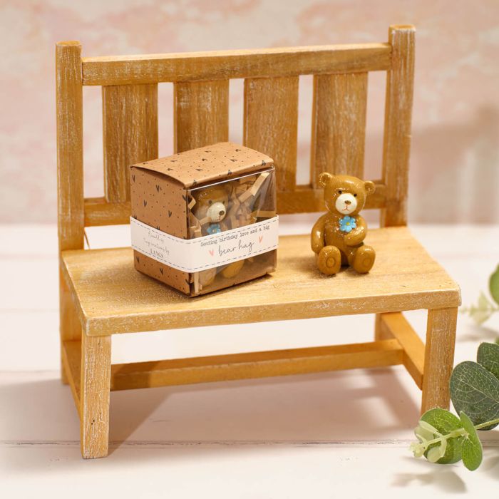 Tiny World Birthday Teddy Bear Holding Blue Flower Keepsake