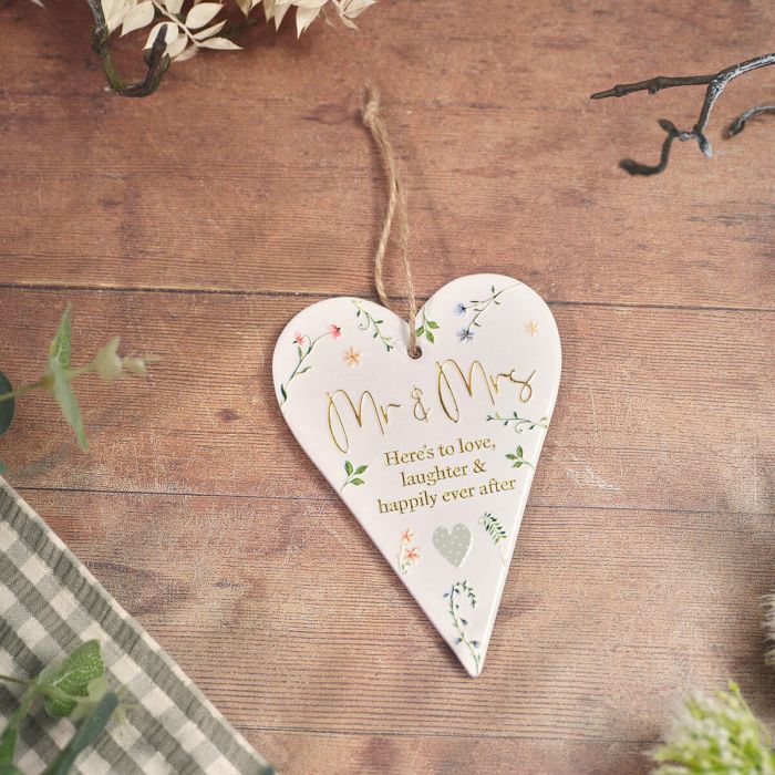 Wedding Keepsake Mr & Mrs Ceramic Heart