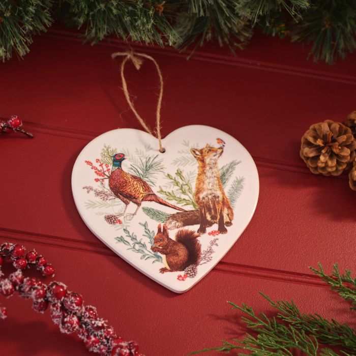 Ceramic Woodland Animals Heart Hanging Decoration