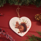 Festive Ceramic Squirrel Heart Hanging Decoration