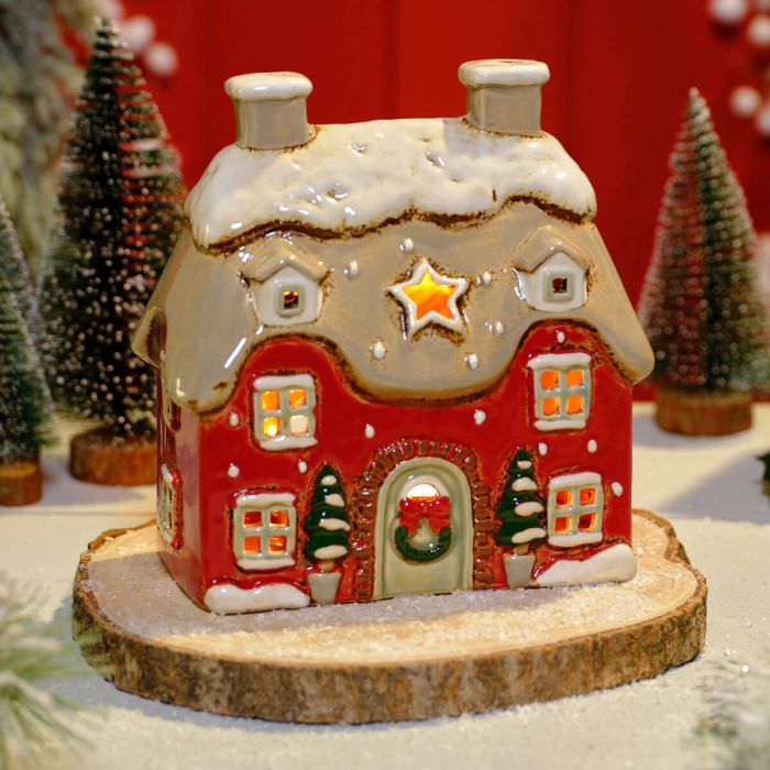 Christmas Cottage Stoneware T-Light Holder PRE-ORDER